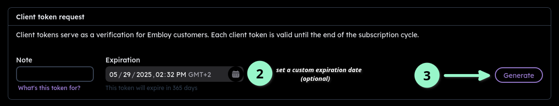 Create client token